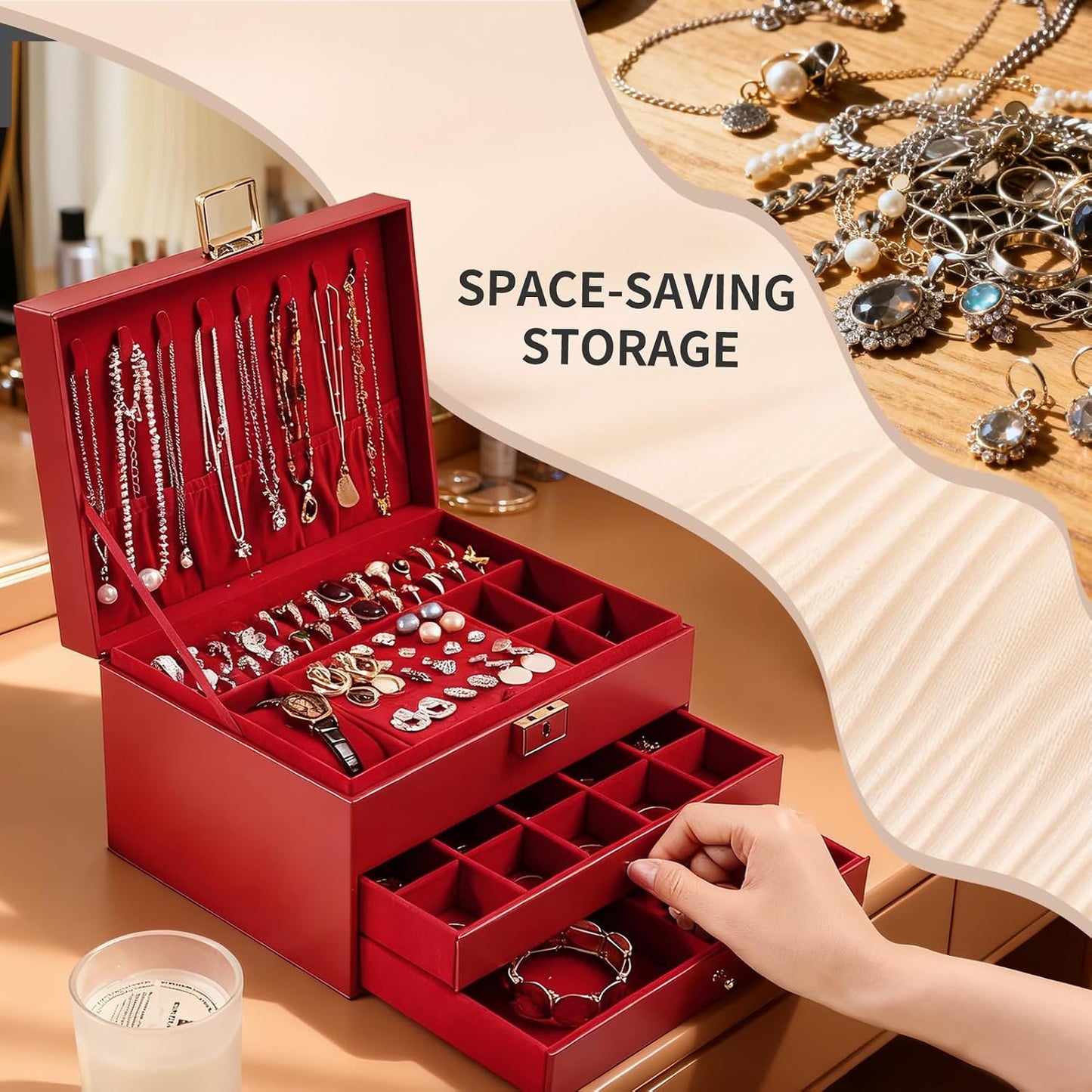Greenfeather Joyeros para mujer, caja organizadora de joyas con tap...