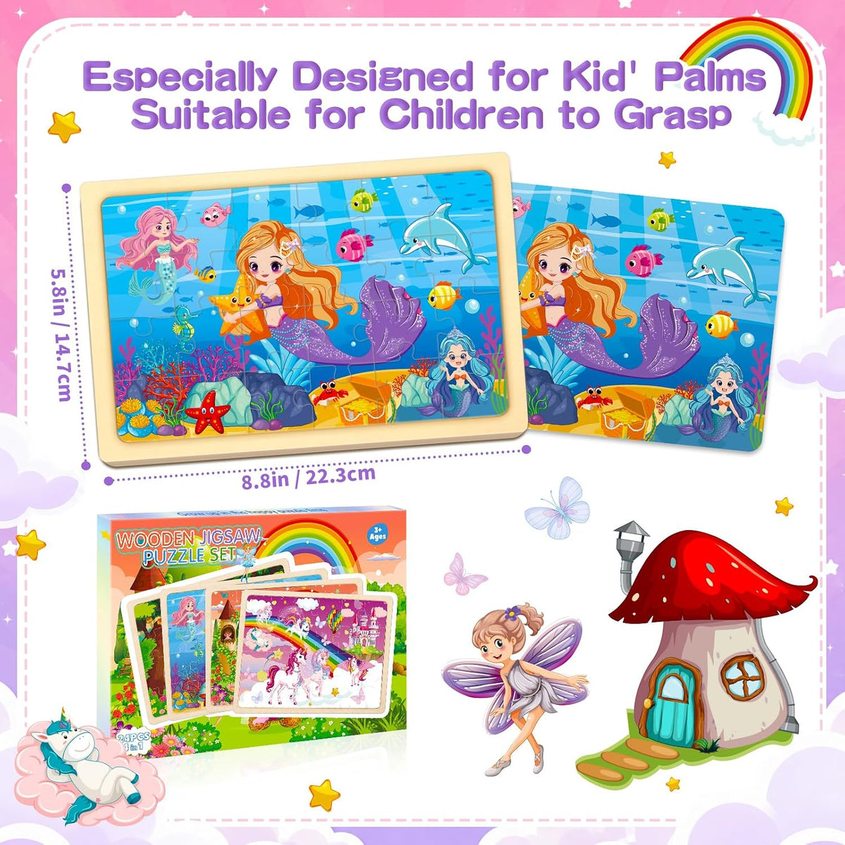 Rompecabezas para niños de 4 a 6 años, unicornio, princesa, hada, s...