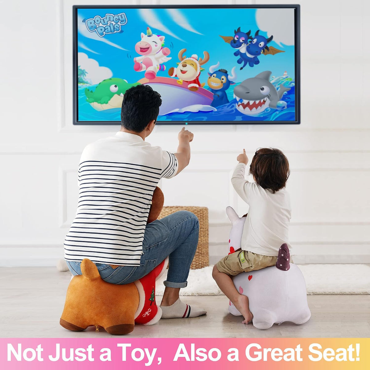 iPlay, iLearn Bouncy Pals - Caballo para saltar blanco inflable con...