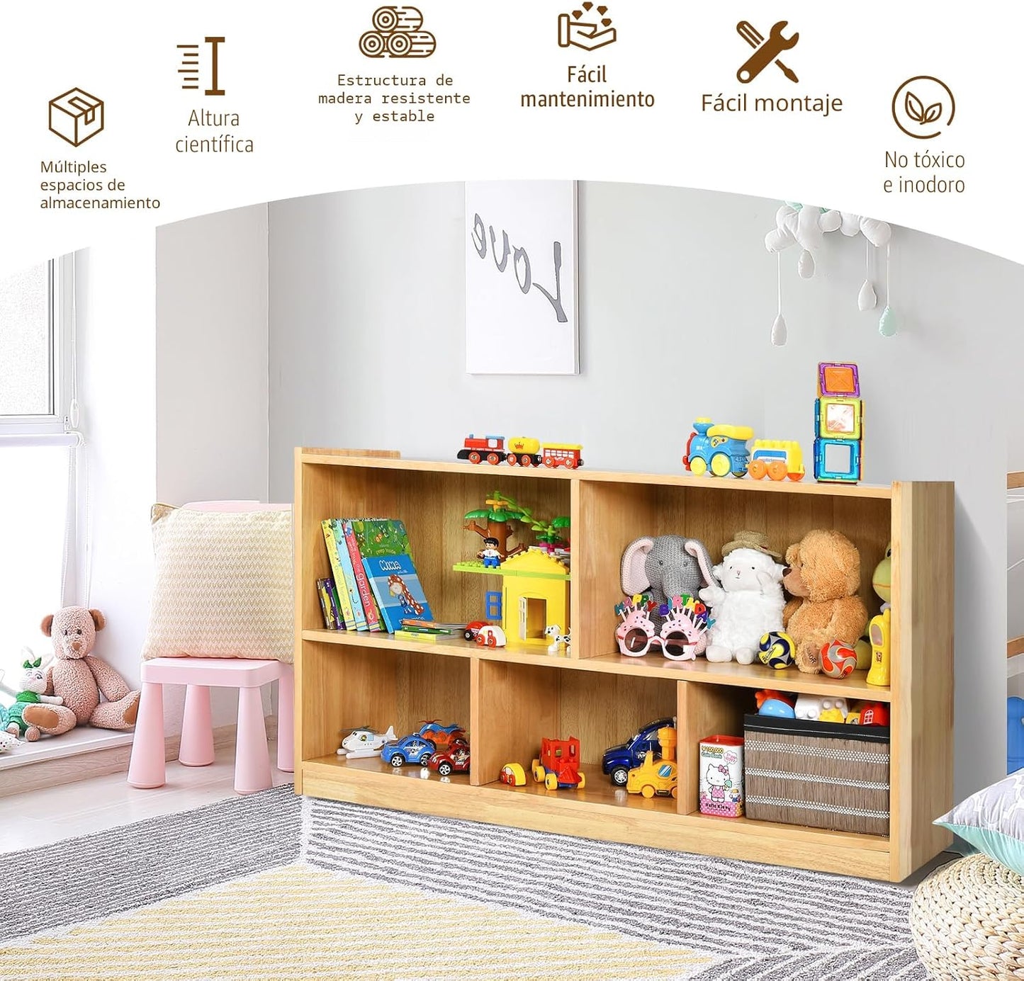 Costzon Estantería de 2 estantes para niños, organizador de almacen...