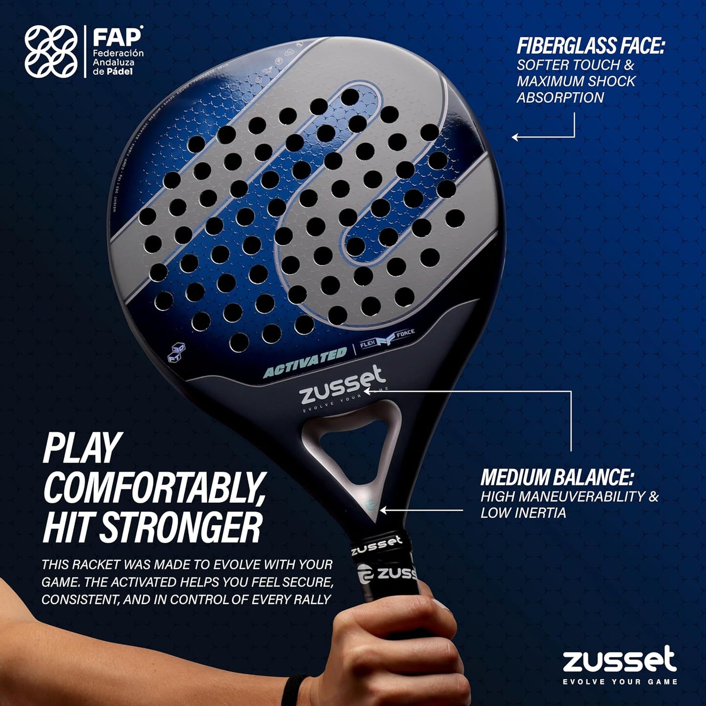 Pala de pádel ZUSSET Activada 2025 | Pala Padel Forma Redonda | Bal...