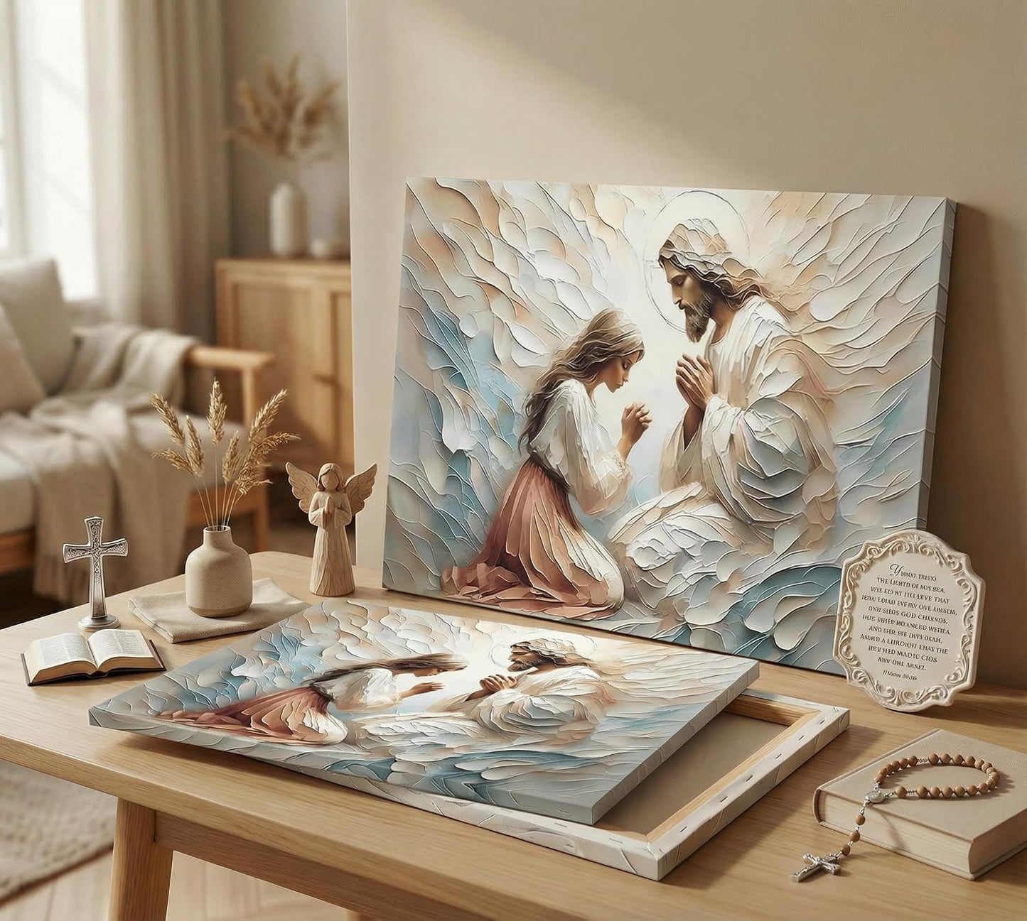 Lienzo de oración de Jesús y mujer, arte de pared Jesús sana a una...