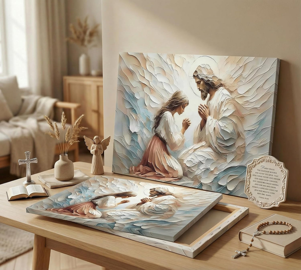 Lienzo de oración de Jesús y mujer, arte de pared Jesús sana a una...