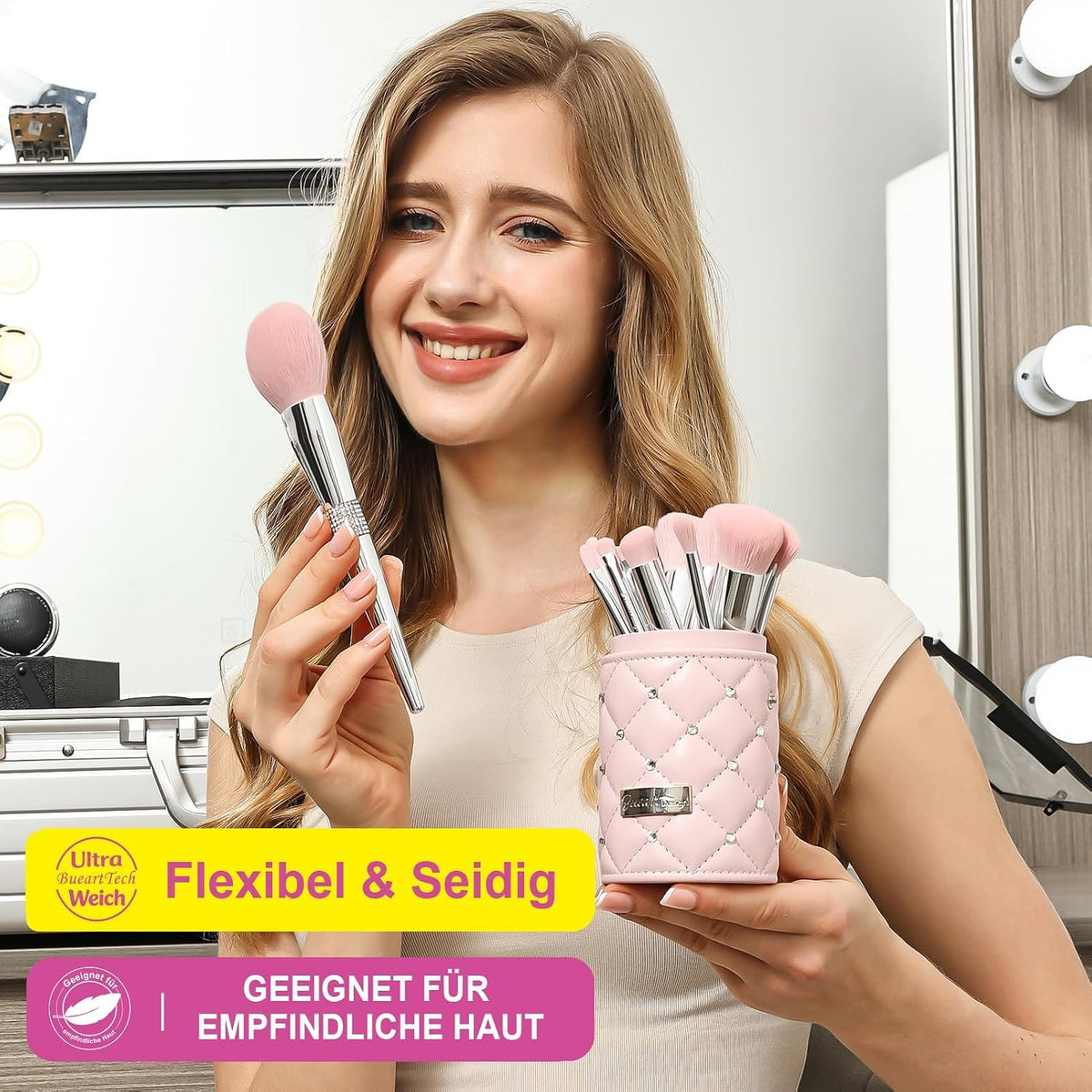 Bueart Design Juego elegante de brochas de maquillaje rosa pálido u...