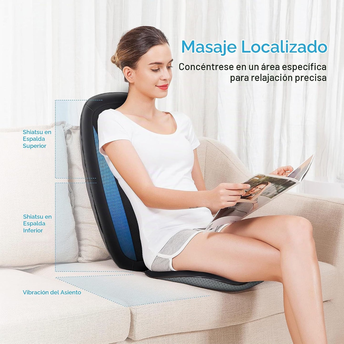 COMFIER - Masajador de espalda con calor, cojín de asiento de masaj...