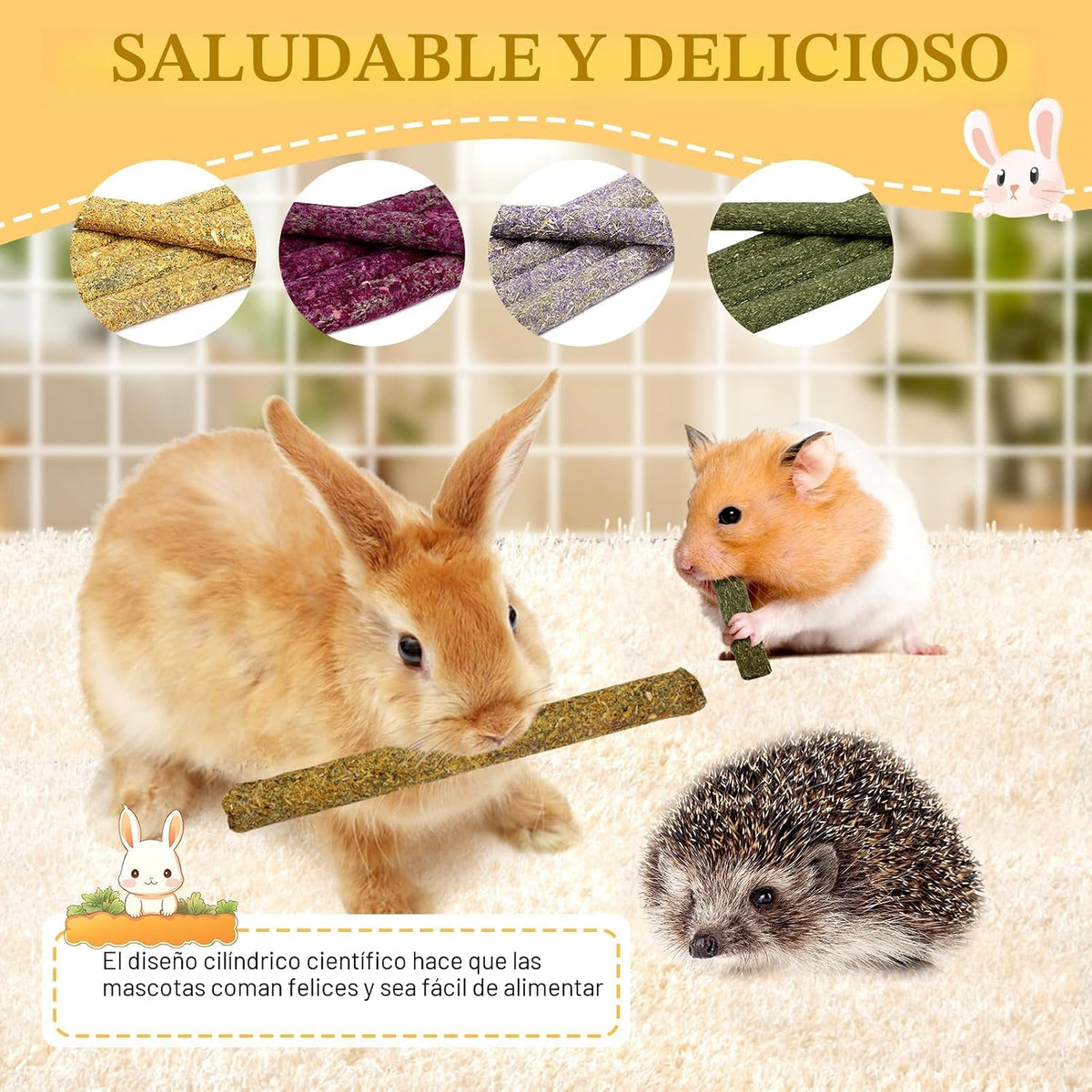 52 piezas de palitos para masticar de conejo, juguetes para conejil...