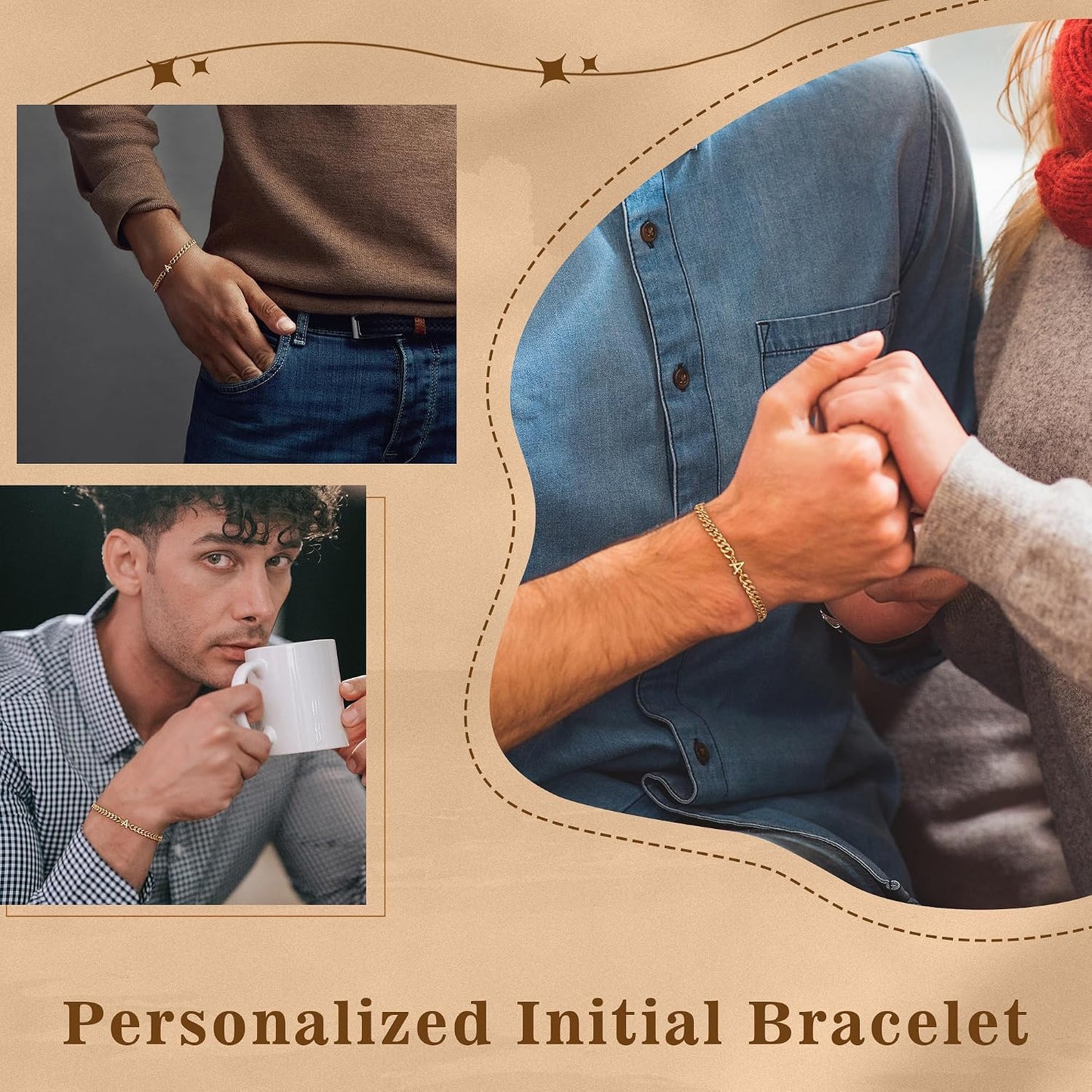 Pulsera con inicial para hombre, cadena de eslabones cubanos de oro...