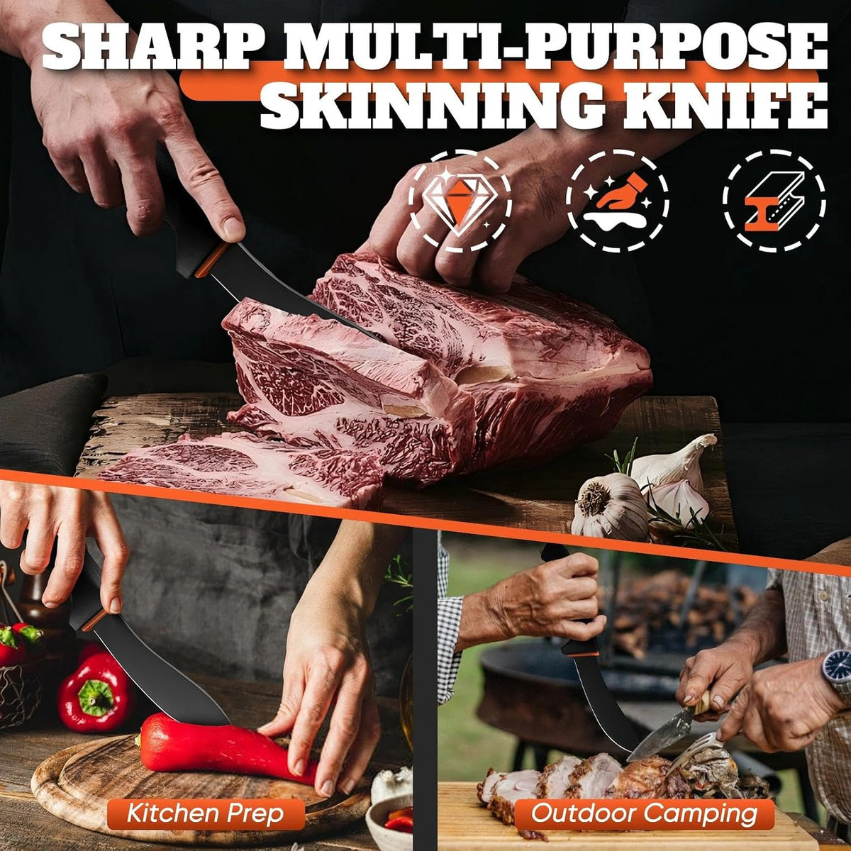 Cuchillo para desollar carne Golden Bird para caza, corte de carne...