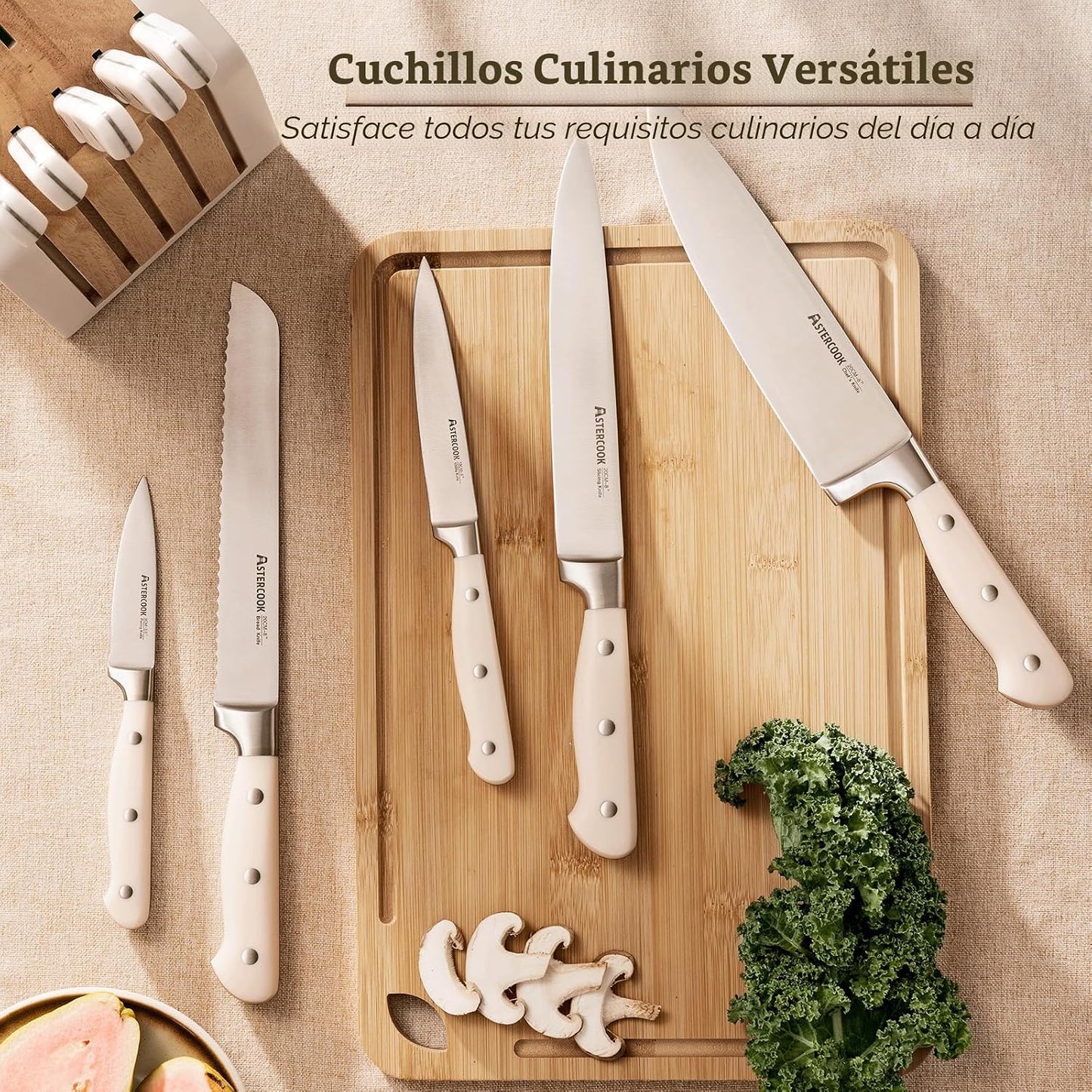 Juego de cuchillos Astercook, juego de cuchillos de cocina con bloq...