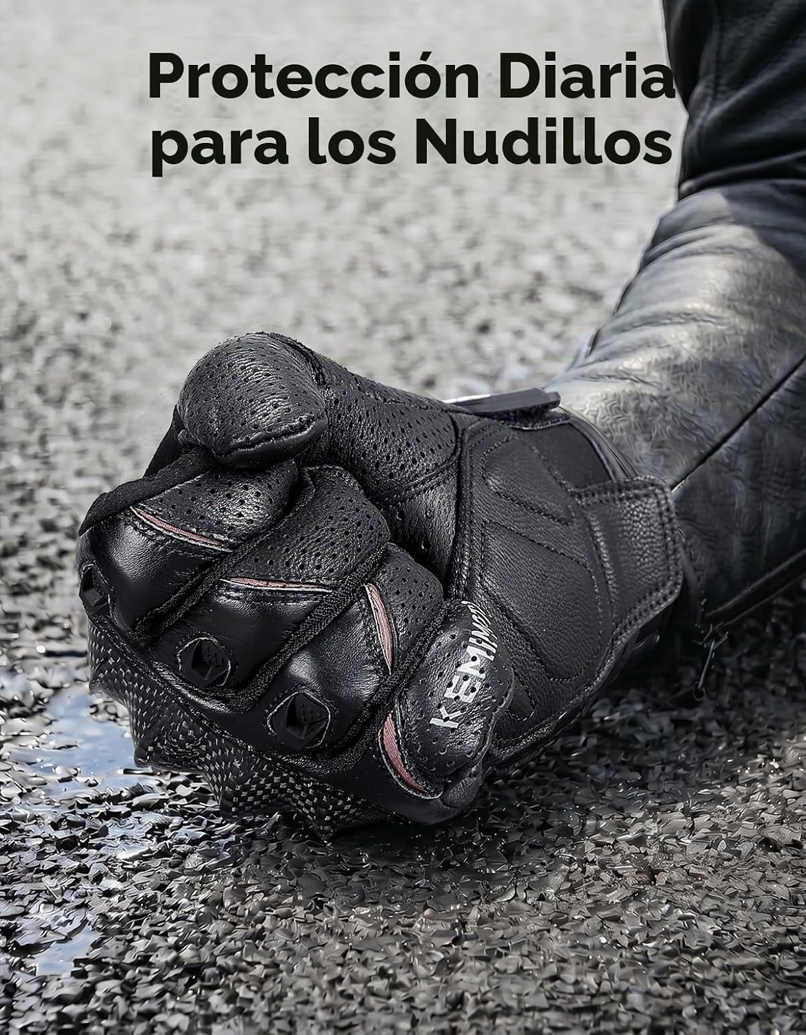 KEMIMOTO Guantes de Cuero de Piel de Oveja para Motocicleta para Ho...