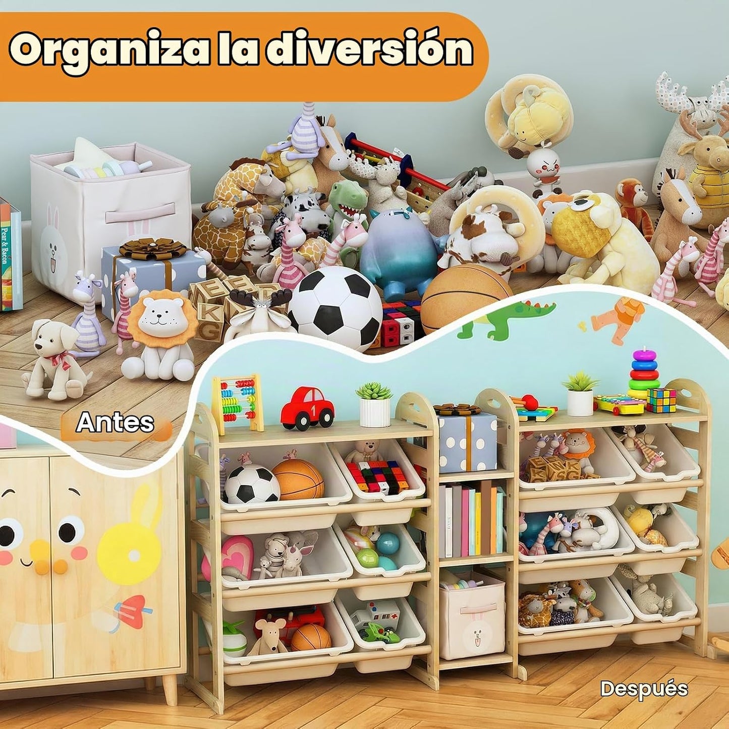 Orekemo Organizador de almacenamiento de juguetes, 59.6 pulgadas de...