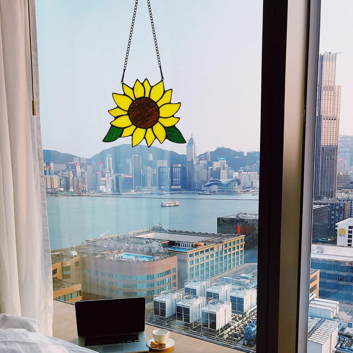 HAOSUM Regalos de Girasoles de Vidrio Emplomado para Colgar en Vent...