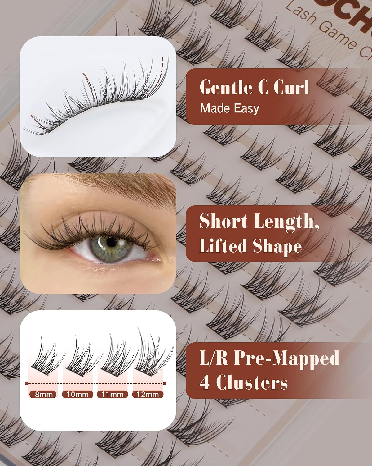 TOOCHUNAG Extensiones de pestañas naturales de 0.315 a 0.472 pulgad...