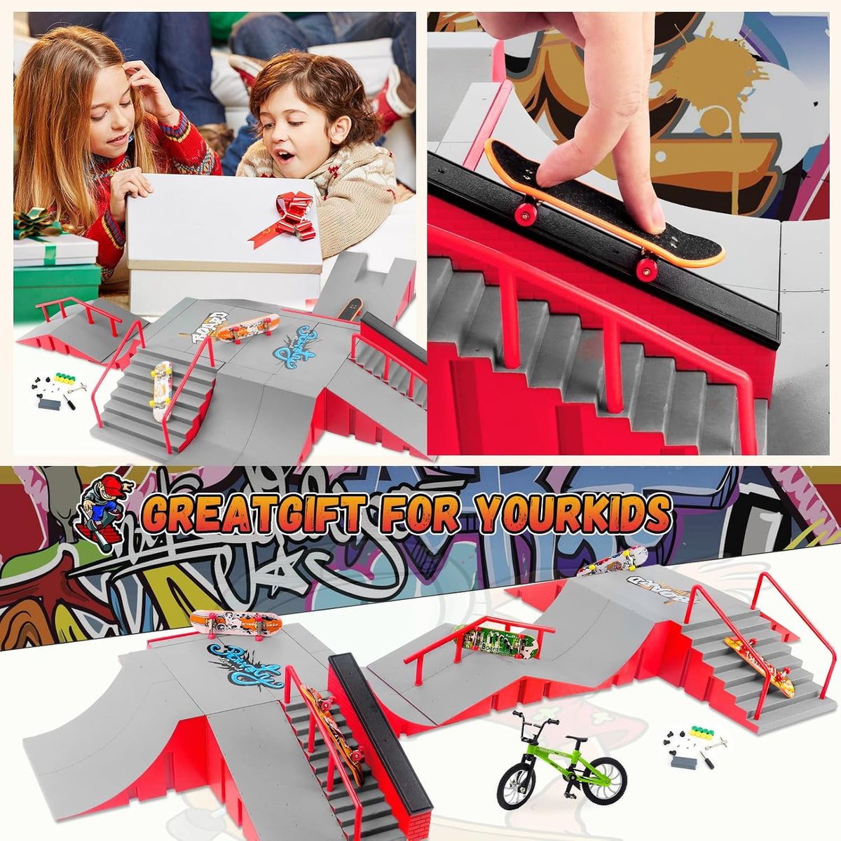 RNGODO Finger Skateboard Park Kits, juego de rampa de patineta de d...