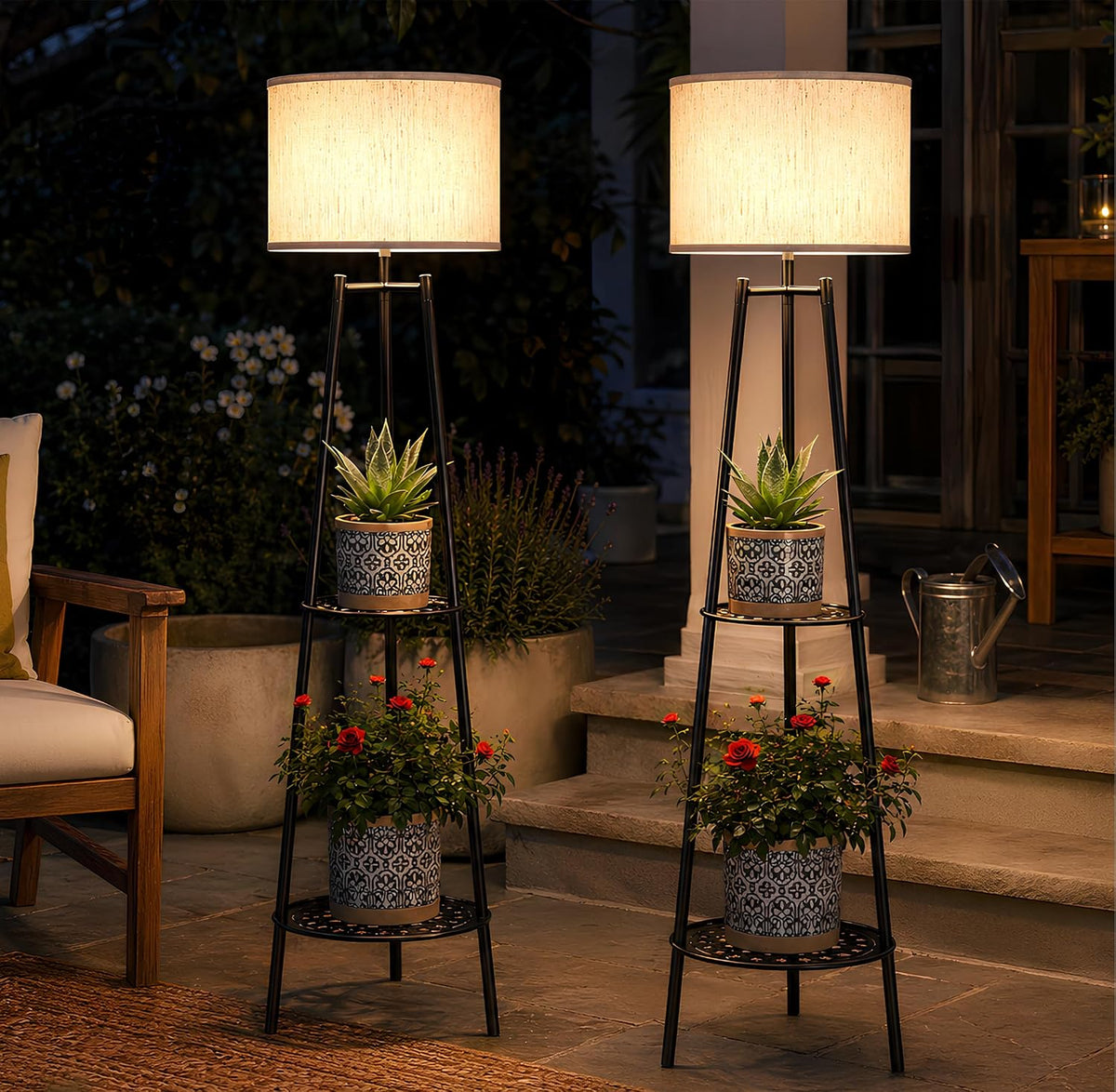 VISFLAIR Paquete de 2 luces solares con soporte para plantas de 2 n...