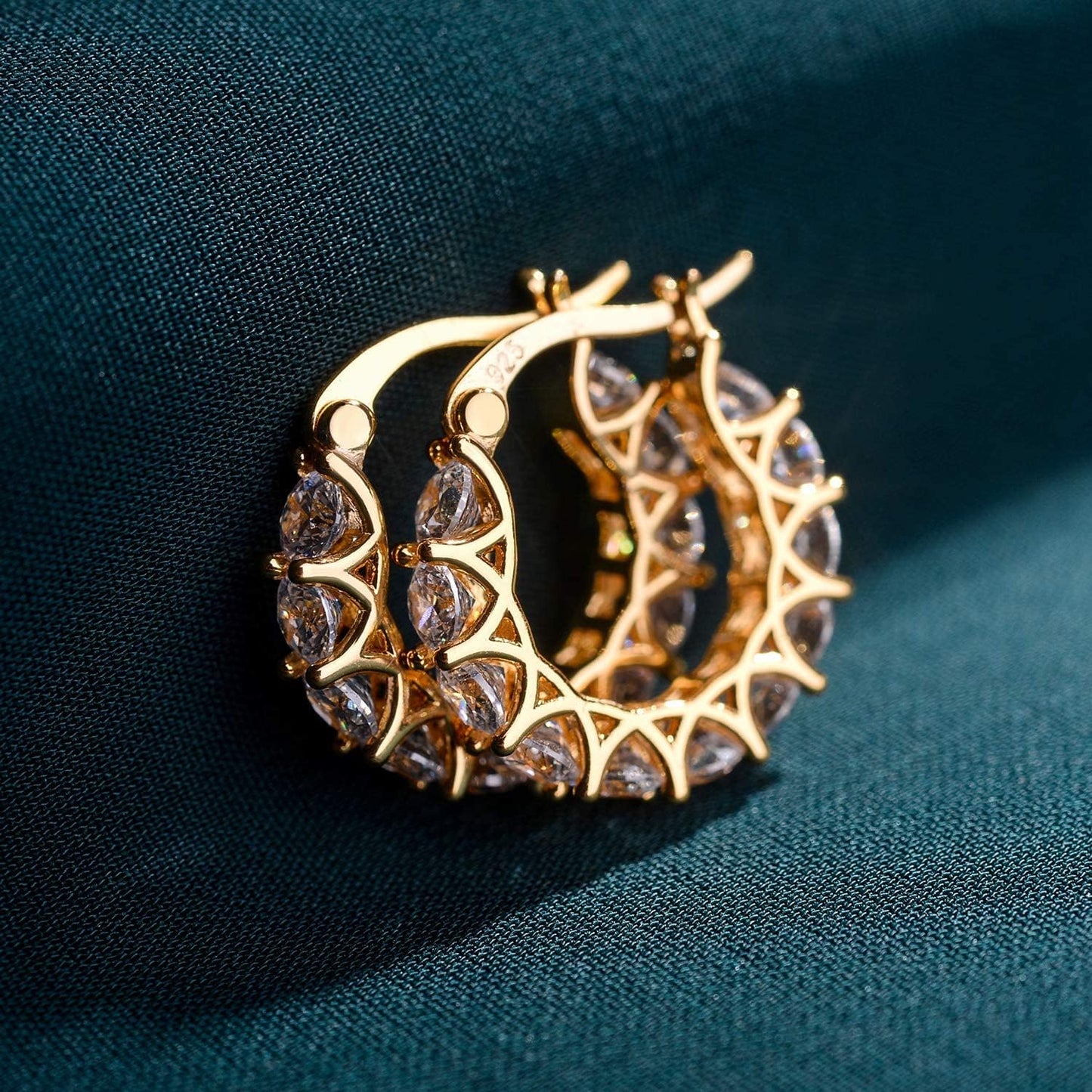 Aretes de aro de plata esterlina con circonita cúbica y aretes de o...
