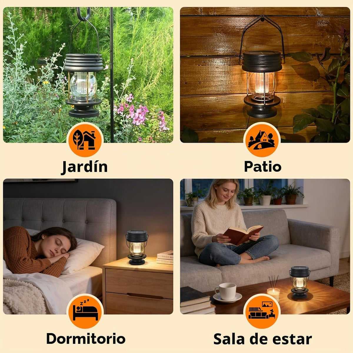Linternas solares, doble carga solar y USB, luces colgantes y de ca...