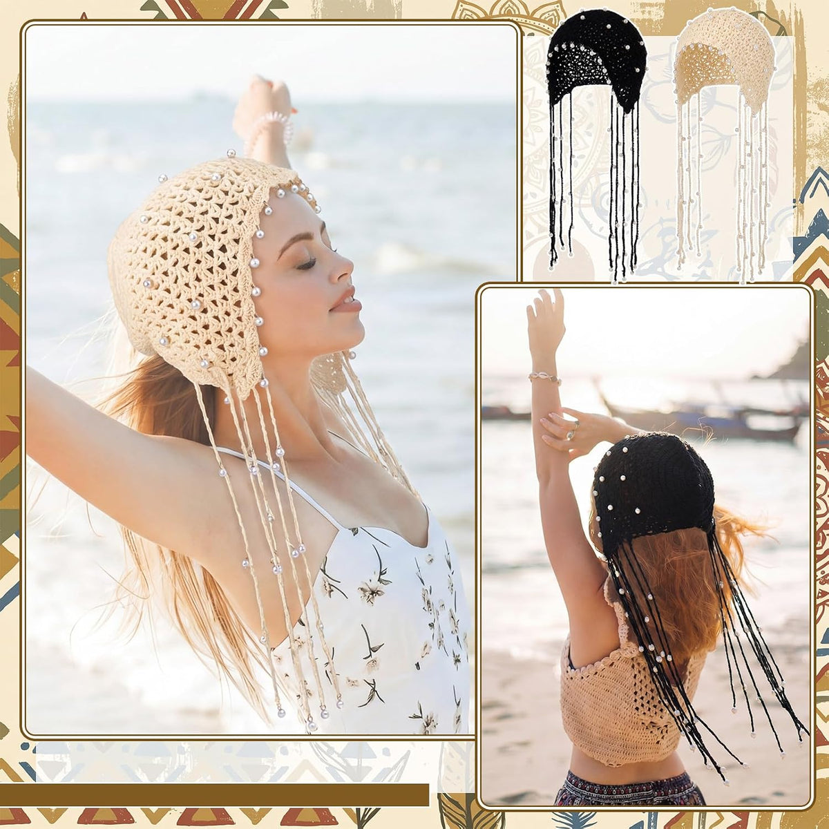 Cuffbow Gorro de ganchillo con lentejuelas brillantes, estilo bohem...