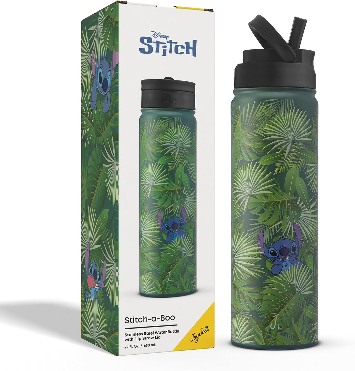 JoyJolt Disney Stitch-a-Boo - Botella de agua de acero inoxidable c...