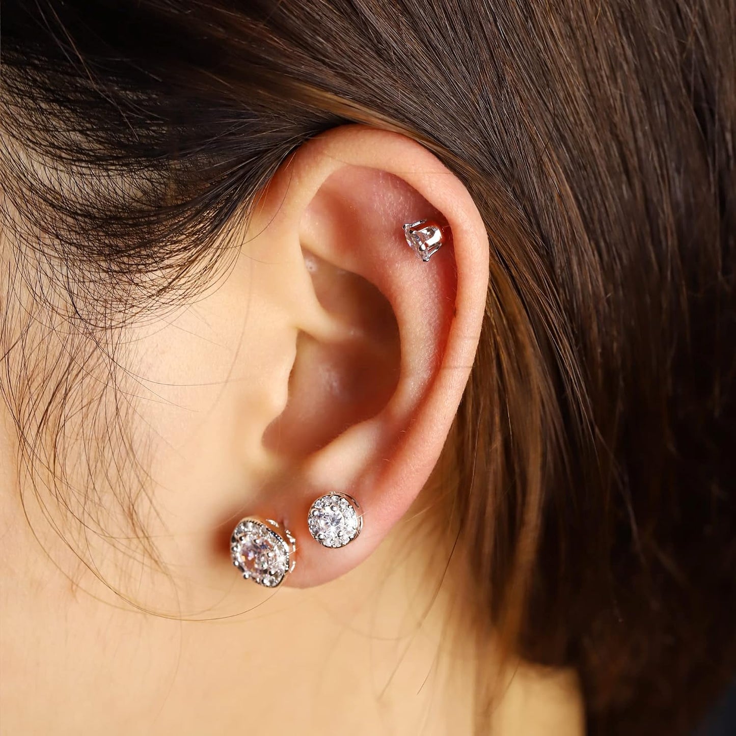 ALEXCRAFT Aretes de tuerca de plata de ley para mujeres y niñas, ci...