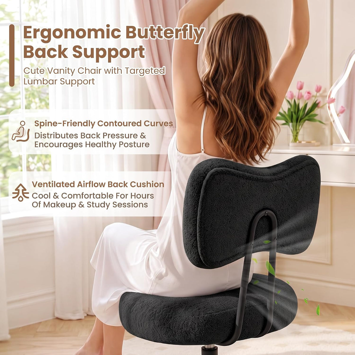 Silla de tocador pequeña con ruedas, cómoda silla de escritorio con...