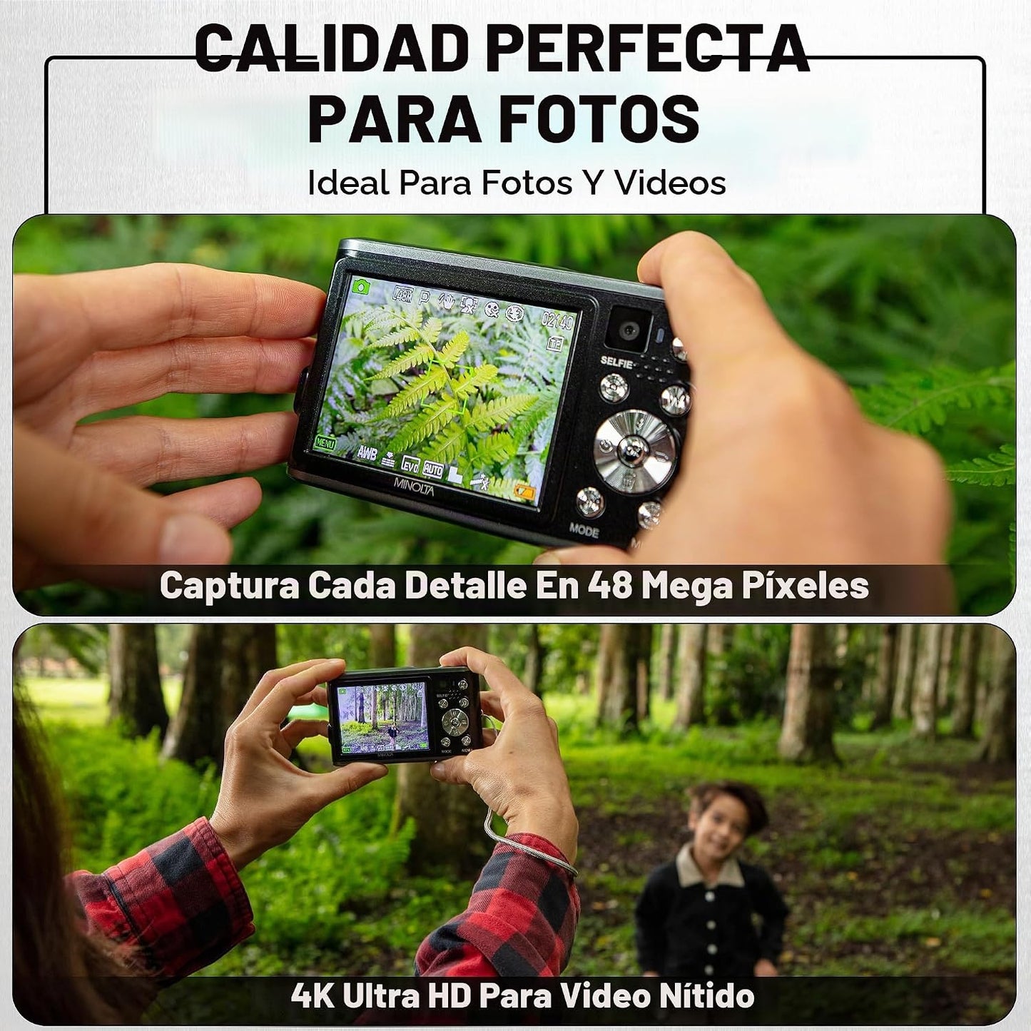 Minolta Cámara MND23 de 48MP, lente trasera para selfie, video 4K,...