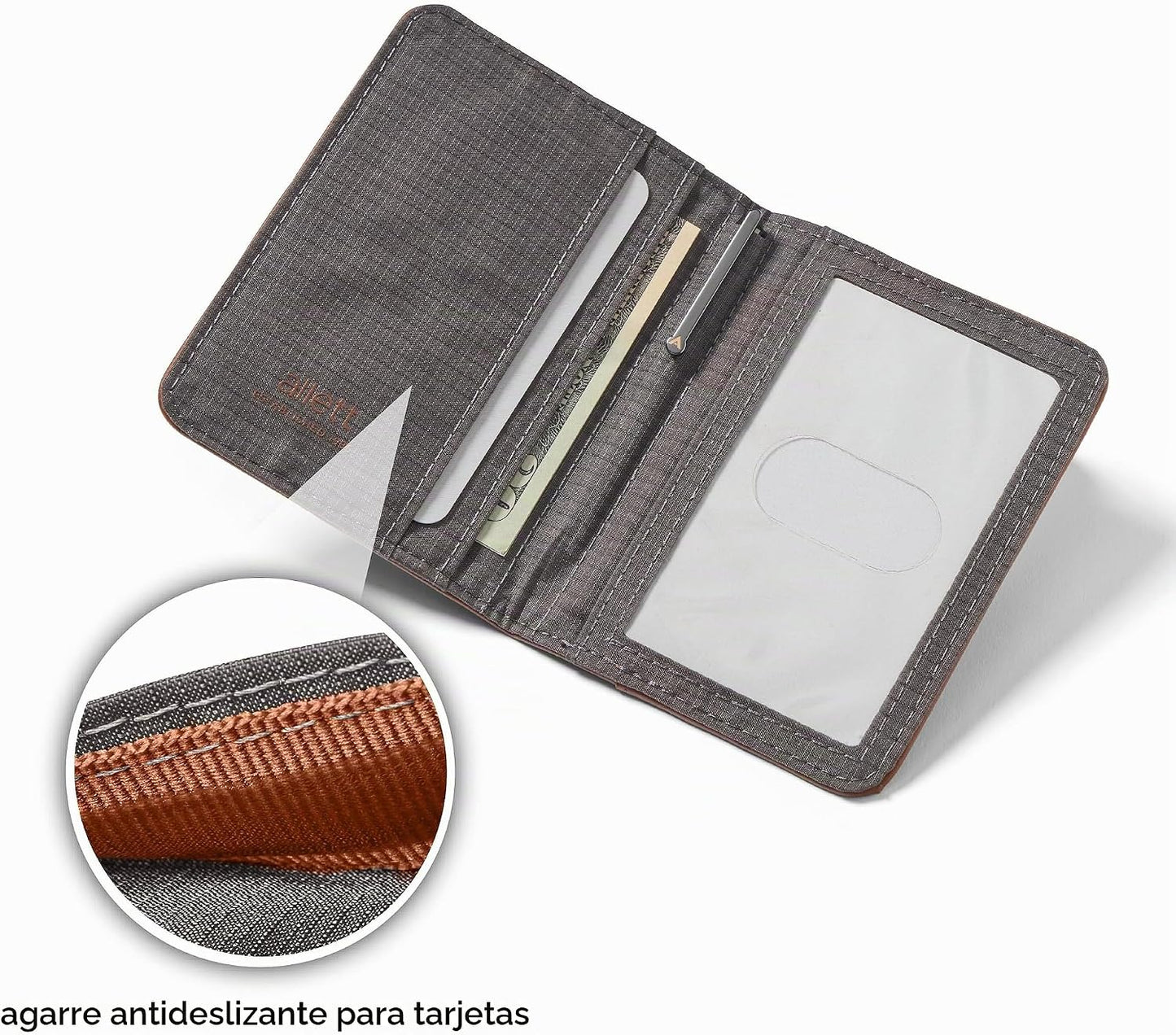 Allett Cartera híbrida para tarjetas, piel, bloqueo RFID, diseño ve...