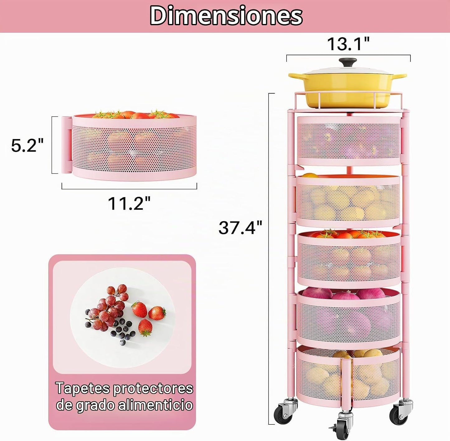 SNTD Cesta de frutas y verduras para cocina con tapa superior de me...