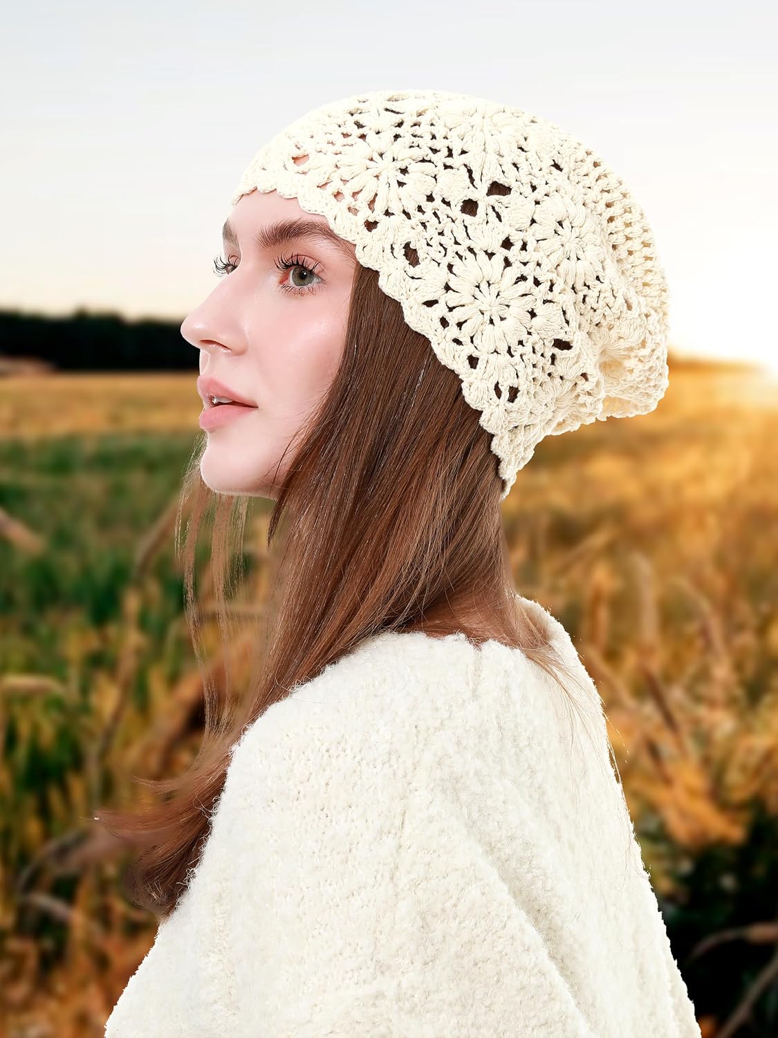 sy soul young Gorro de algodón de ganchillo para mujer, suave y hol...