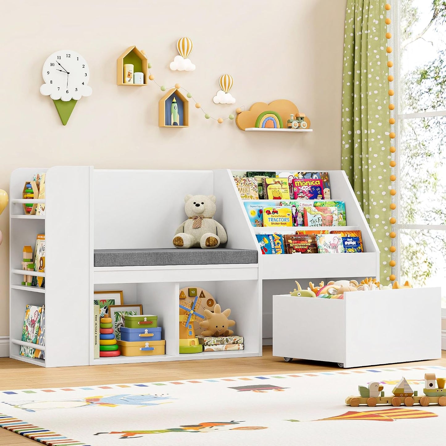 BOTLOG Rincón de lectura para niños de 49 pulgadas con estantería,...
