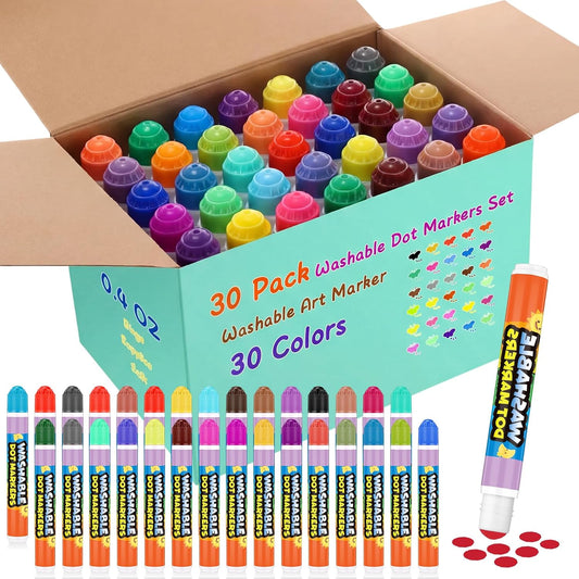 Crtiin Juego de 30 marcadores de puntos lavables, 30 colores surtid...