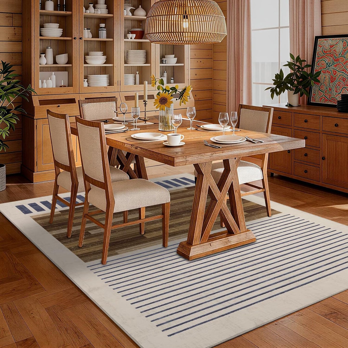 Alfombra lavable de 5 x 7 pies para sala de estar, geométrica moder...