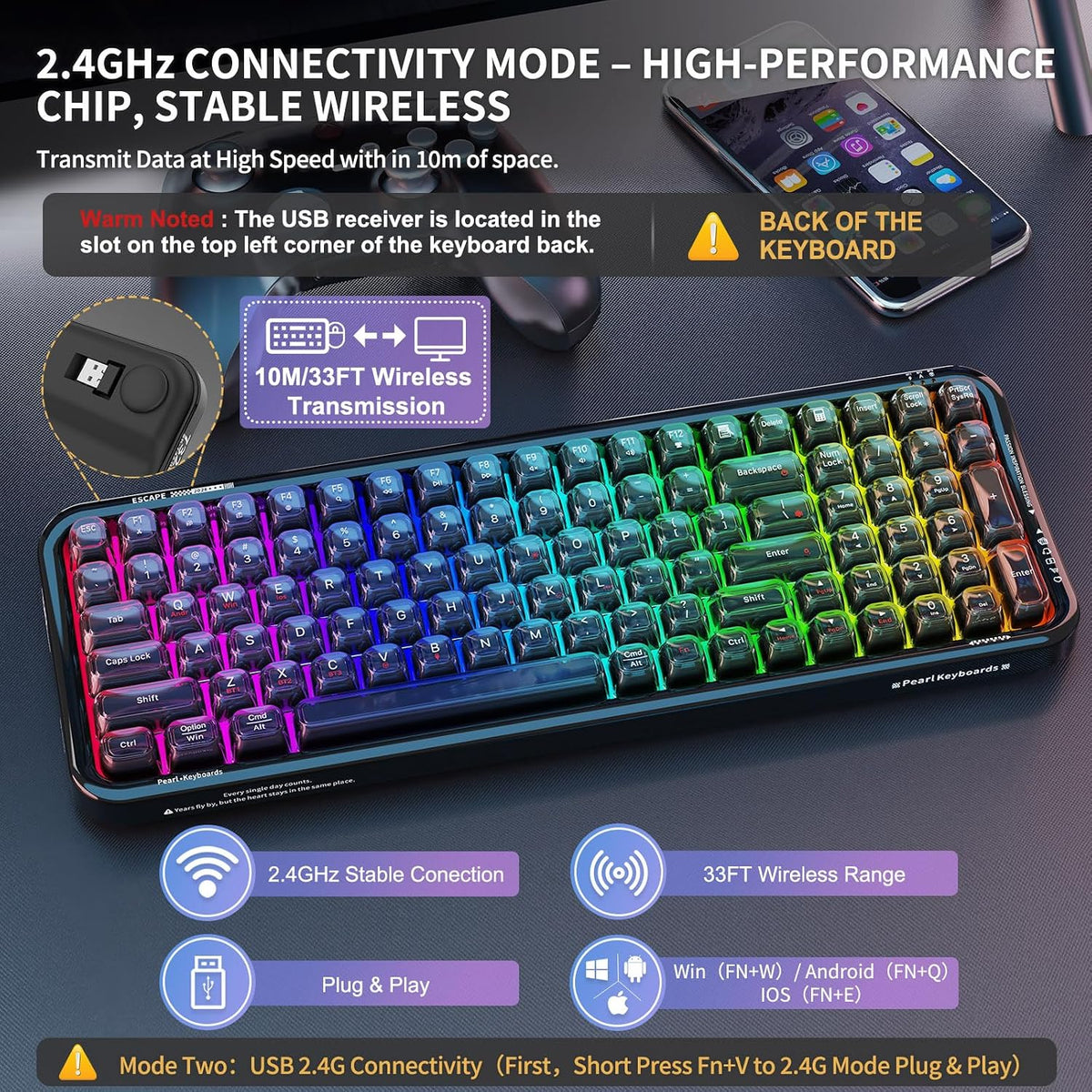 FOPETT Teclado inalámbrico para computadora con retroiluminación RG...