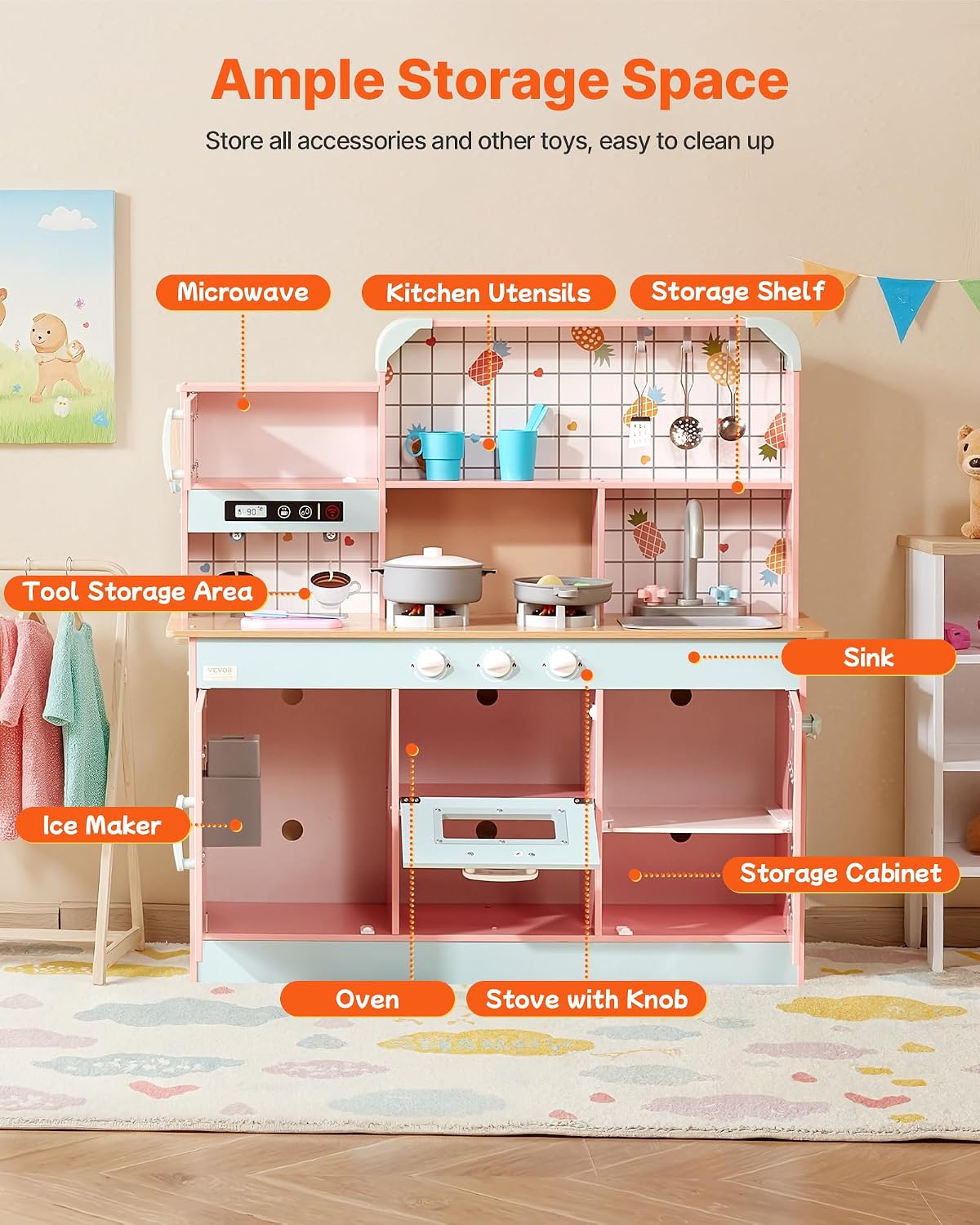 VEVOR Cocina de Juguete de Madera, Cocina de Juego para Niños con L...