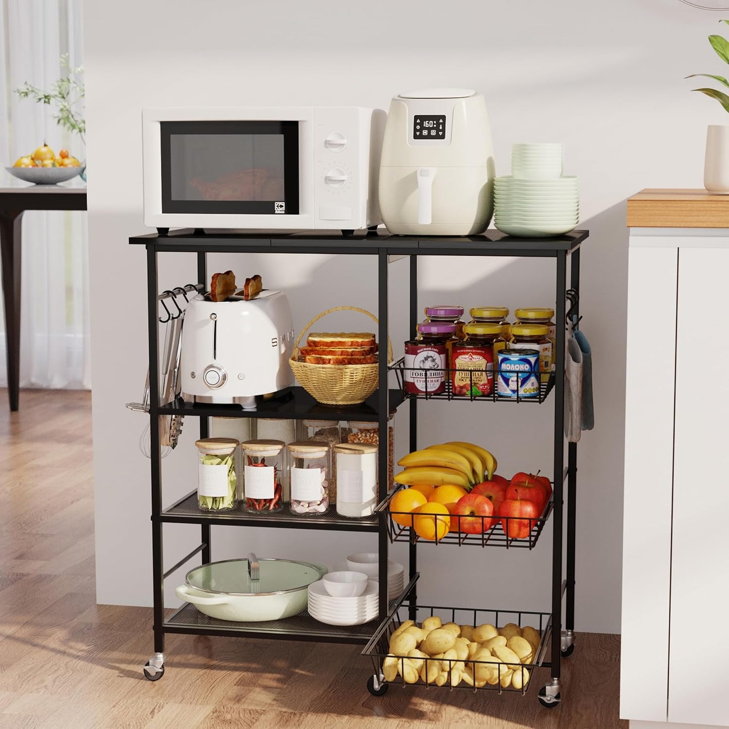 HapiRm Carrito de cocina con ruedas para microondas, soporte de mes...