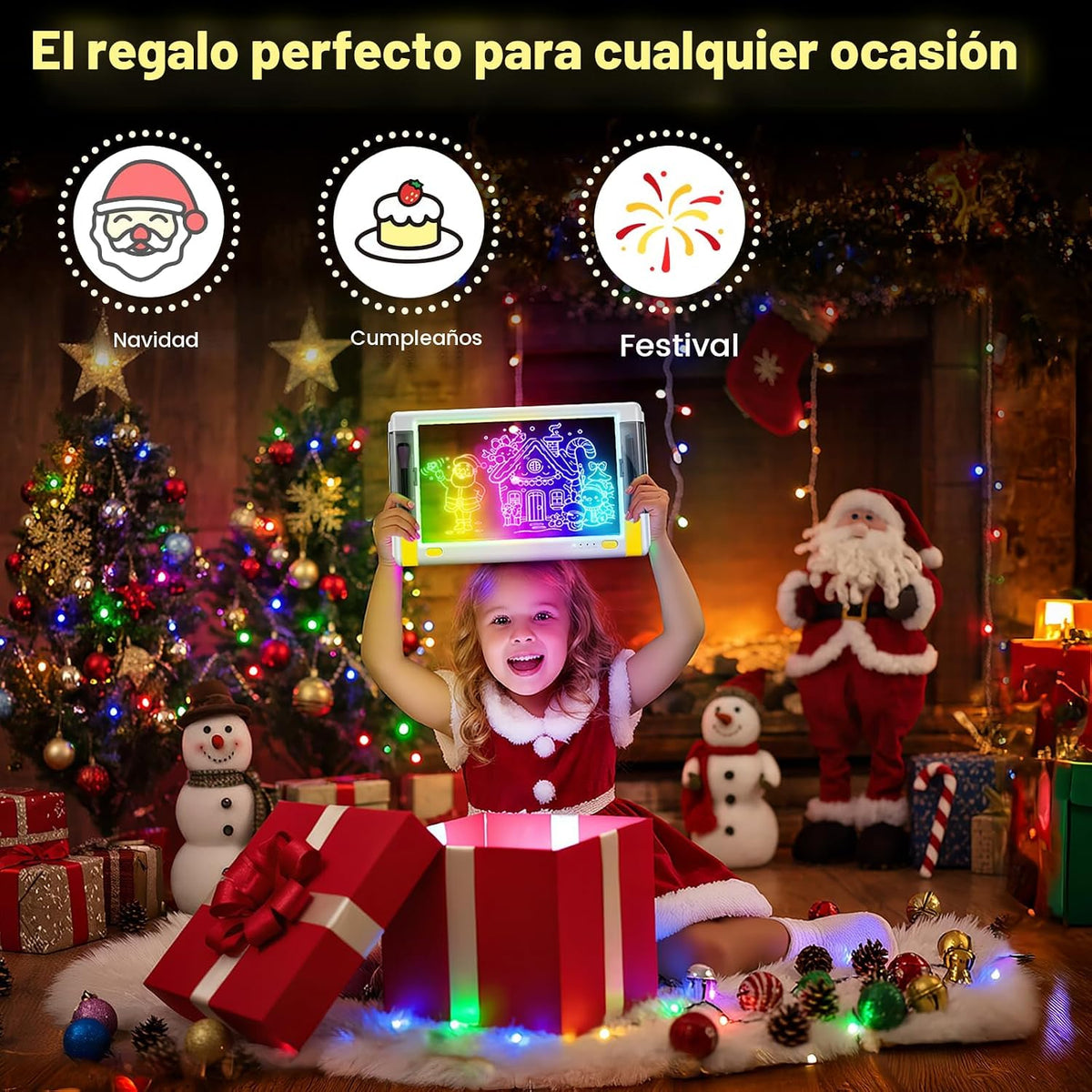 Tablero de dibujo LED recargable, 15 pulgadas, 9 modos de luz de co...
