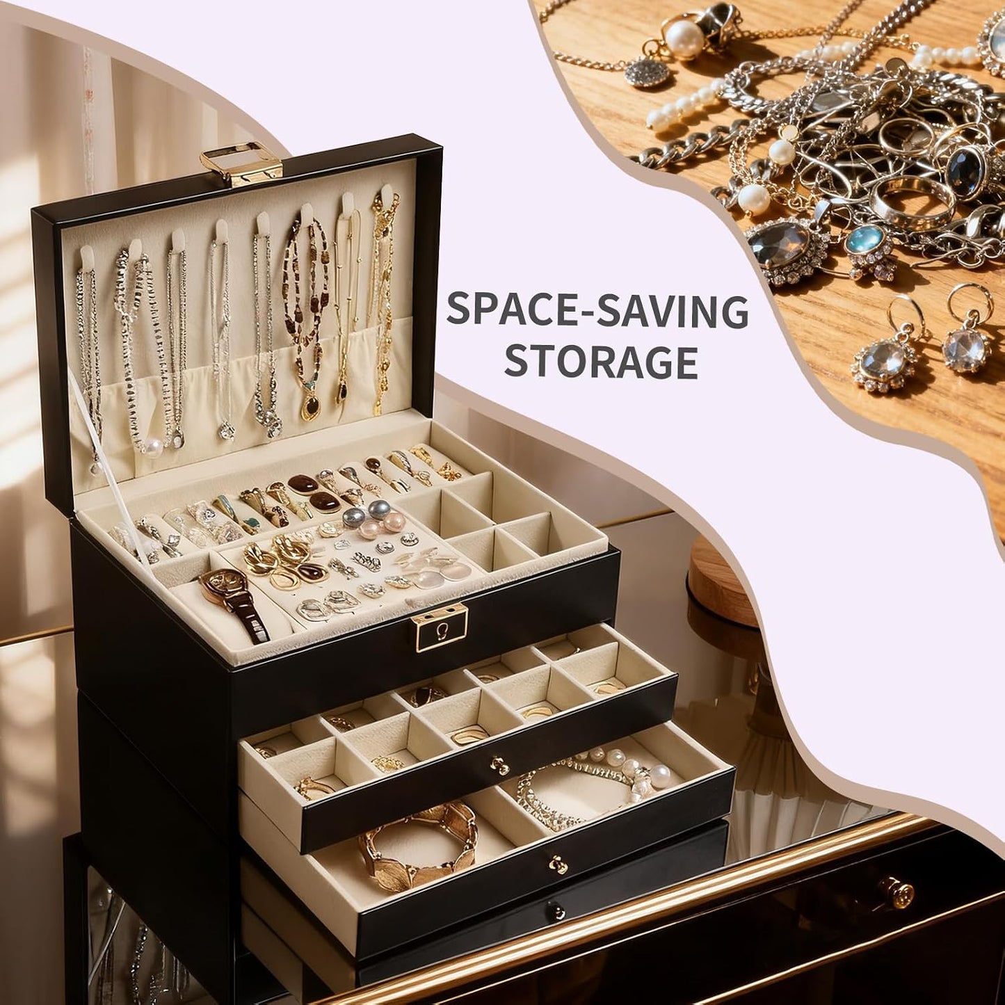 Greenfeather Joyeros para mujer, caja organizadora de joyas con tap...