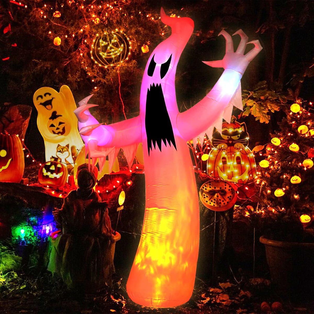 Inflables de Halloween de 12 pies, fantasma colorido al aire libre,...