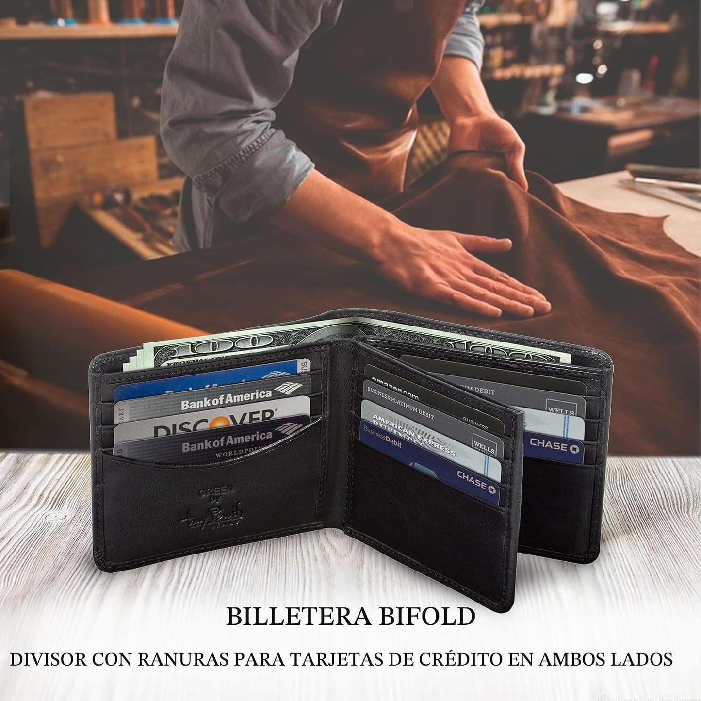 Tony Perotti Billetera plegable de cuero italiano para hombre con t...