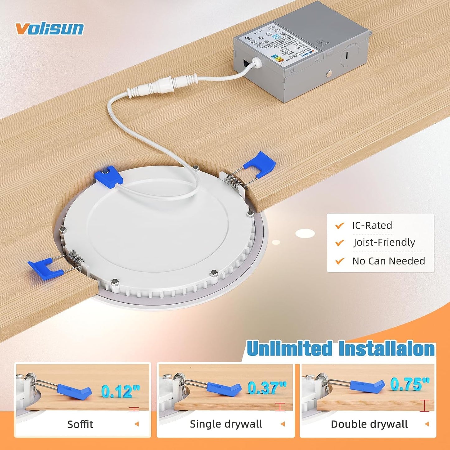 VOLISUN Paquete de 24 luces empotrables de 6 pulgadas, luz LED empo...