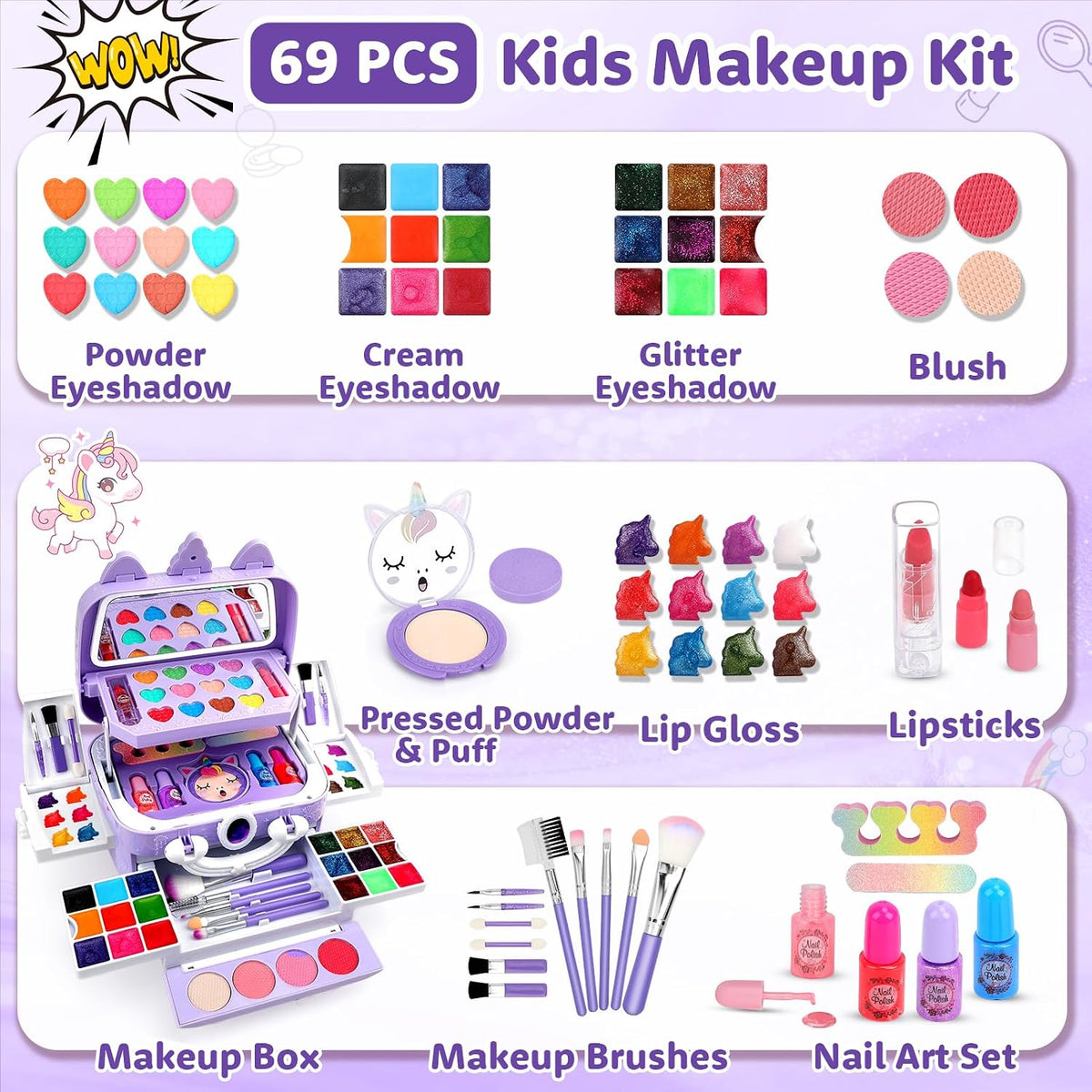 For Ideahome Juego de maquillaje de unicornio para niños de 69 piez...