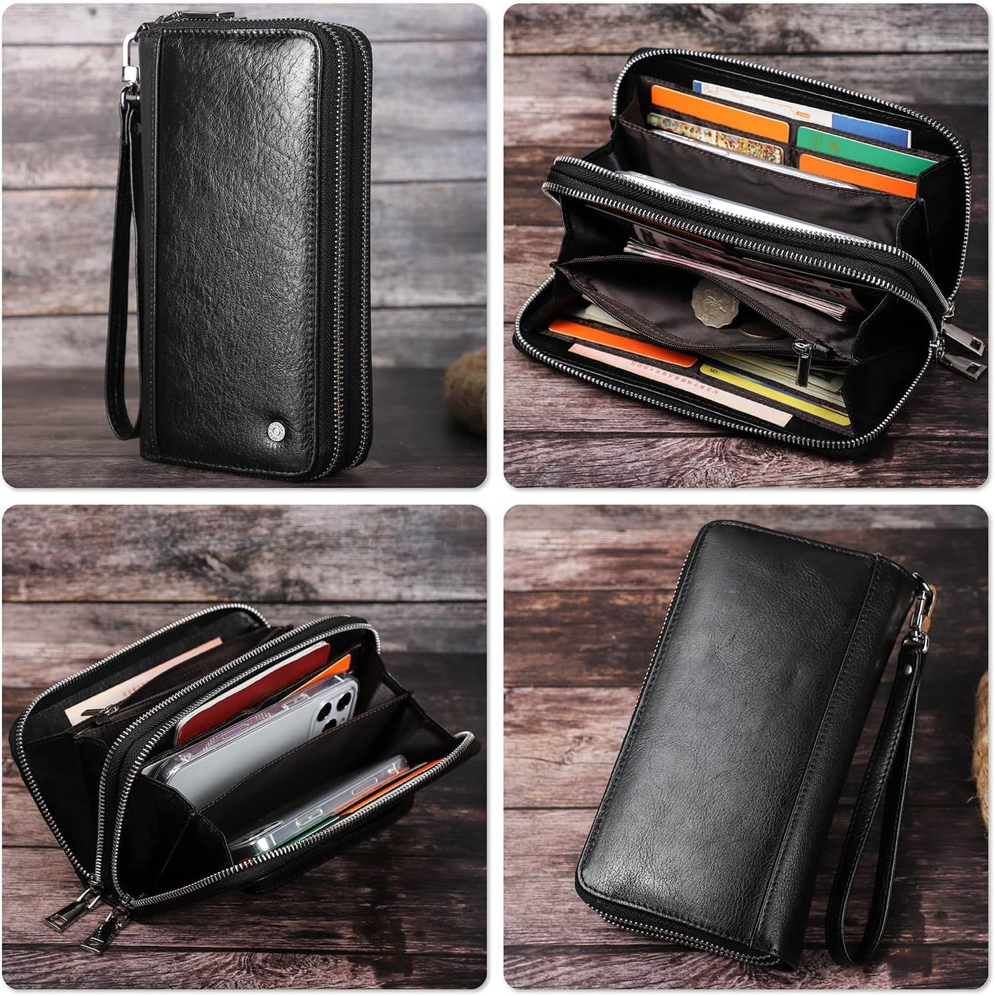 Cartera de cuero genuino de grano superior personalizable para homb...