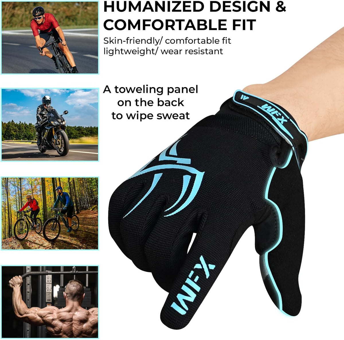 WFX Guantes de ciclismo de dedo completo para hombres y mujeres, gu...