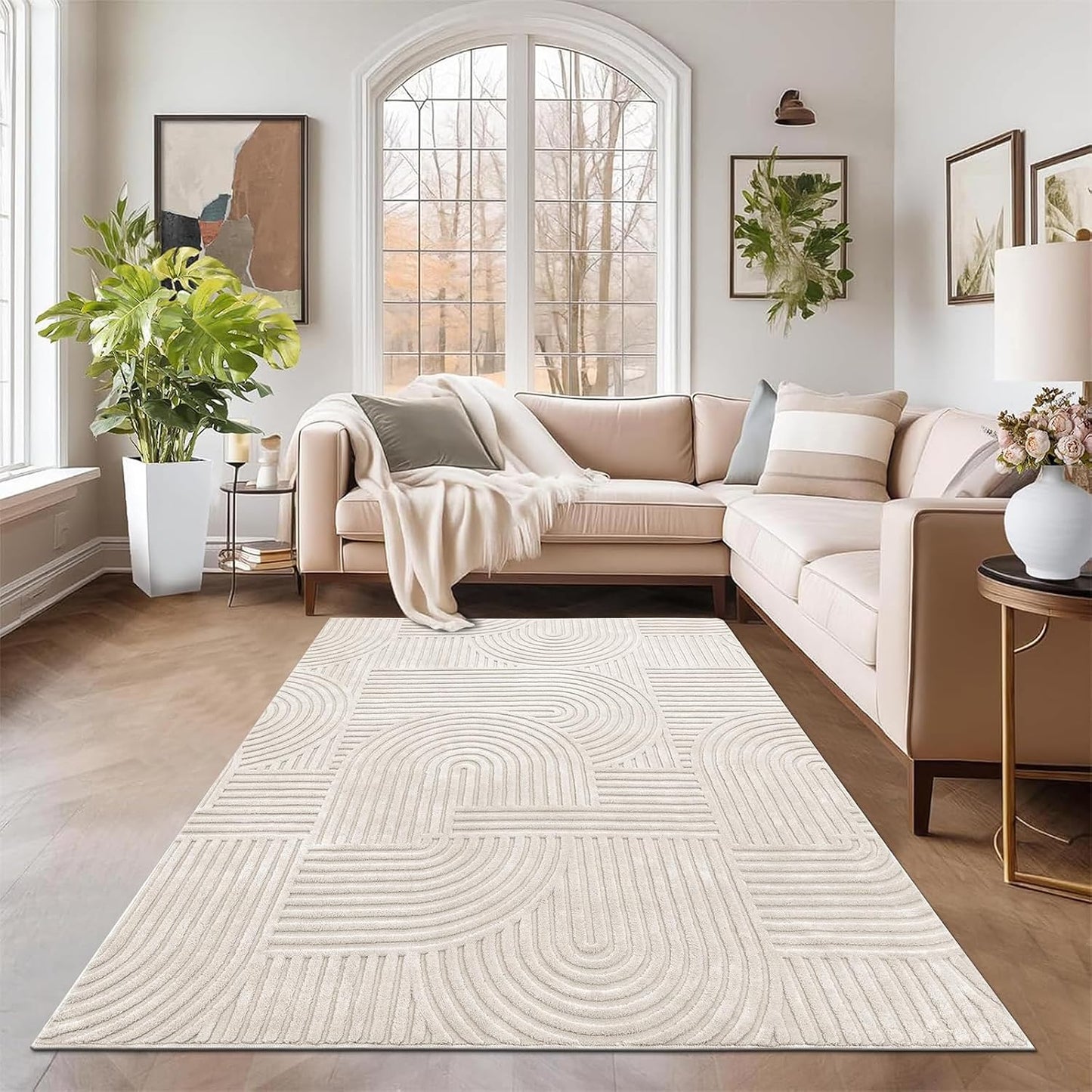 Pauwer - Alfombra de área de 5 x 7 pies para sala de estar, moderna...