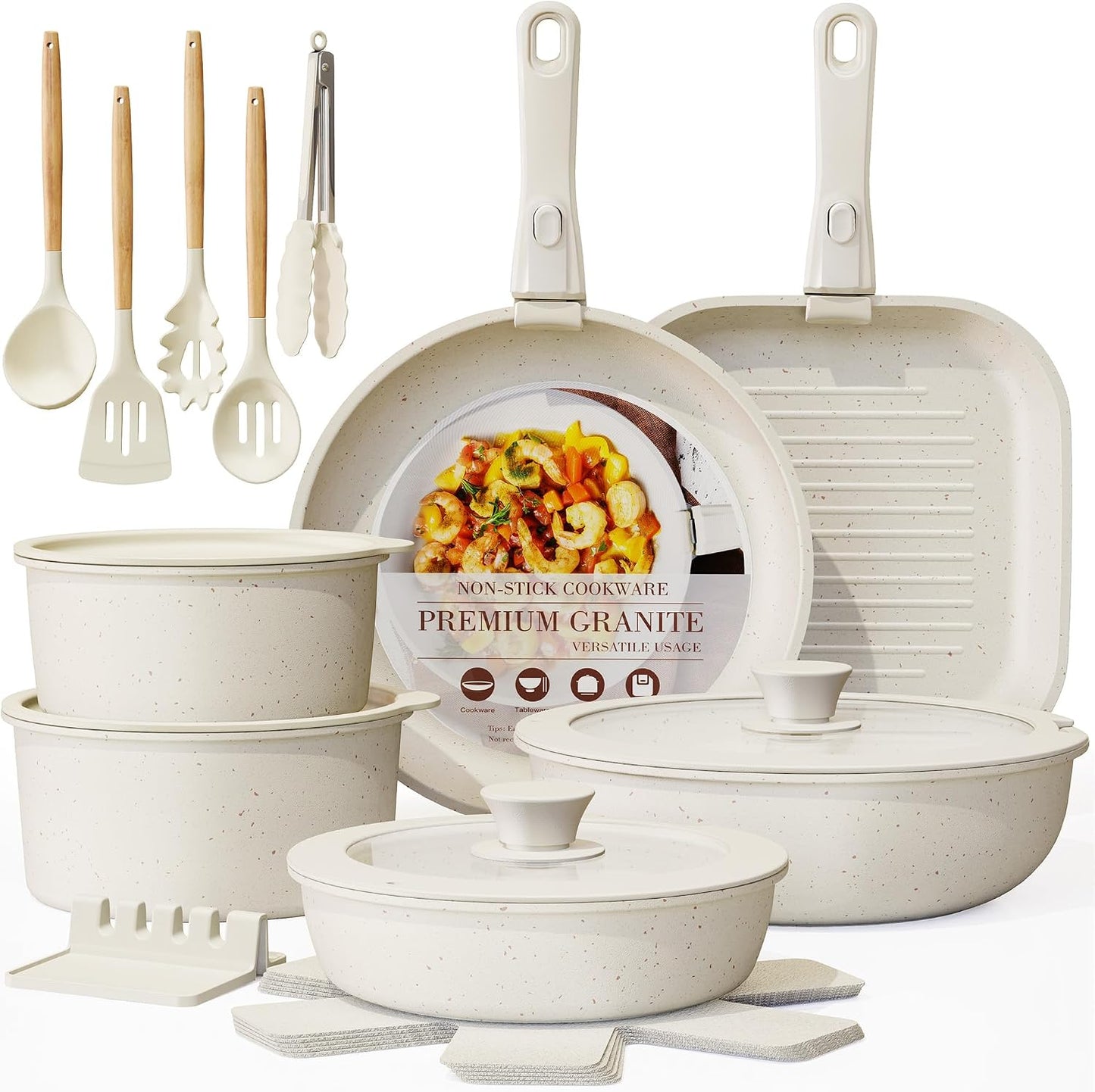 Astercook Juego de 23 ollas y sartenes antiadherentes, juego de ute...