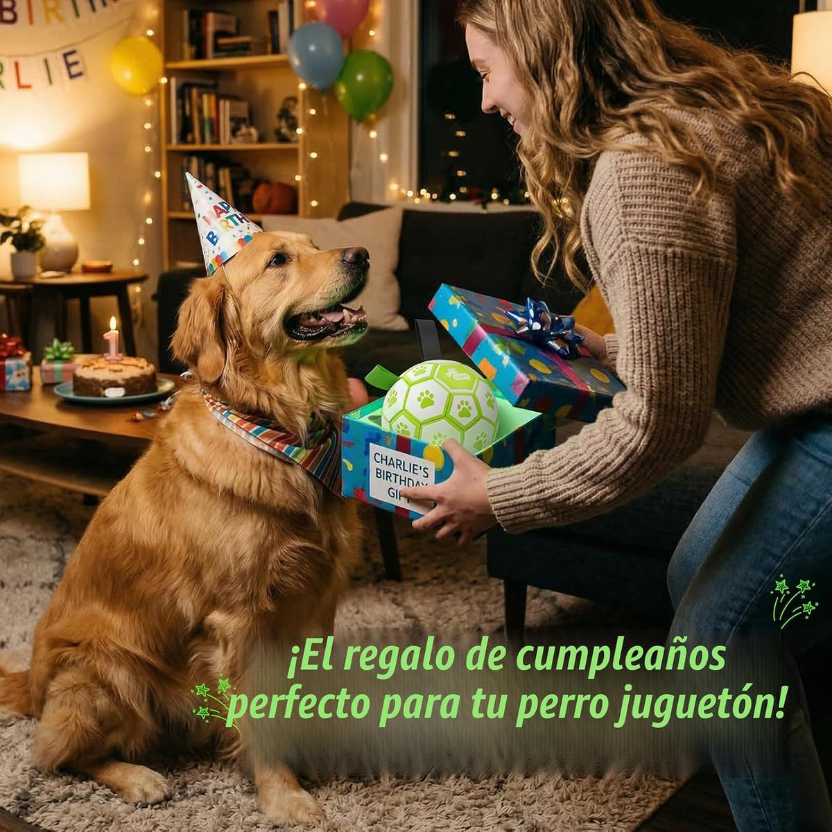 QDAN Pelota de fútbol que brilla en la oscuridad para perros con co...