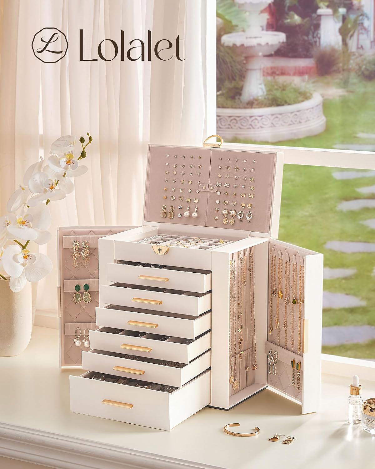Lolalet Joyero grande para mujer, organizador de joyas de 7 capas y...
