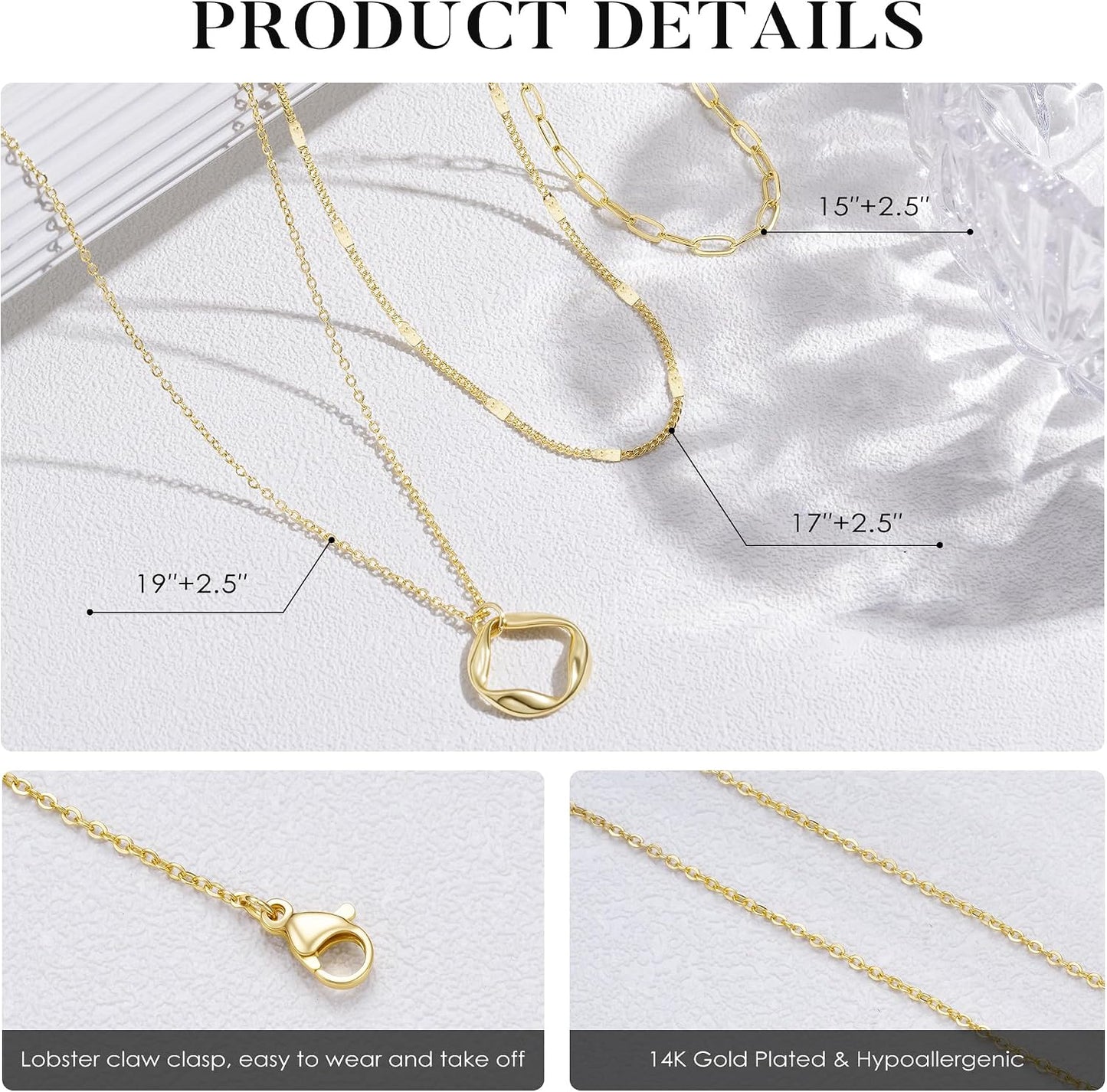 Turandoss Collares en capas para mujer, chapados en oro de 14 quila...
