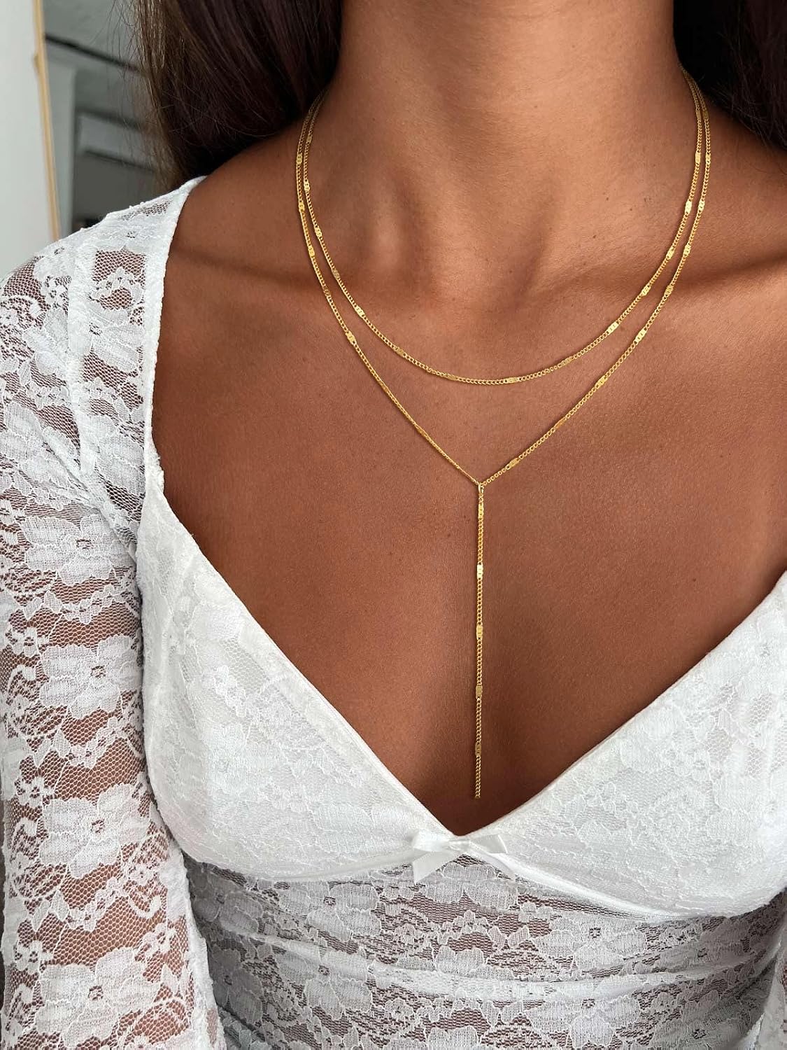 Remmocy Collar de oro y plata para mujer, chapado en oro de 14 quil...