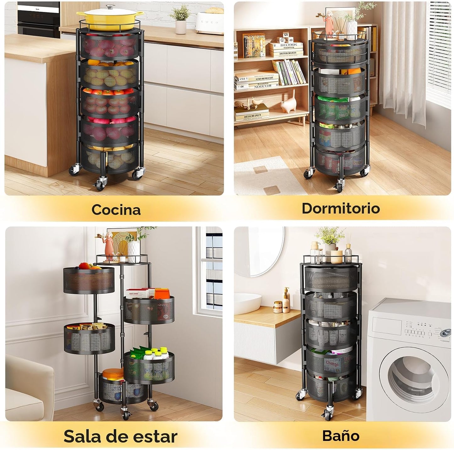 SNTD Cesta de frutas y verduras para cocina con tapa superior de me...